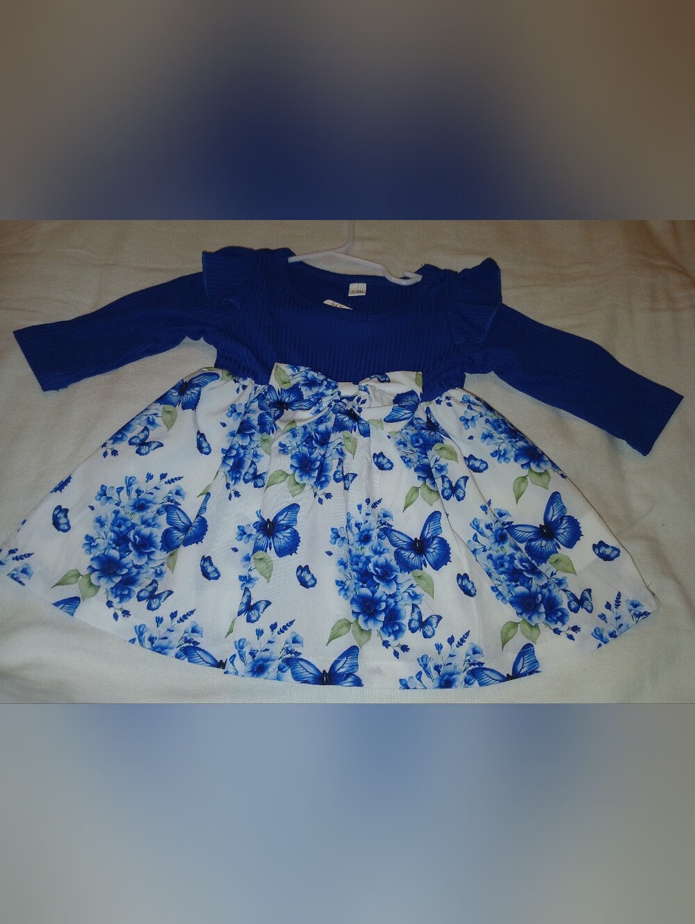 NWT Infant's Royal Blue & White Floral Butterfly Long-Sleeve Dress.